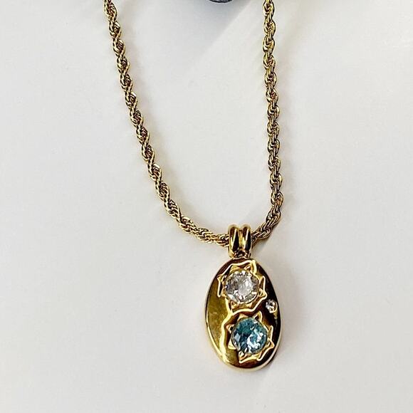 NEW Gold & Blue Crystal Pendant Necklace - Picture 2 of 10